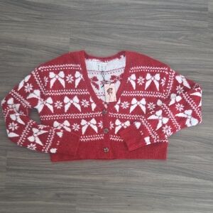 NWT Sincerely Jules Festive Red and White Alpaca Cardigan